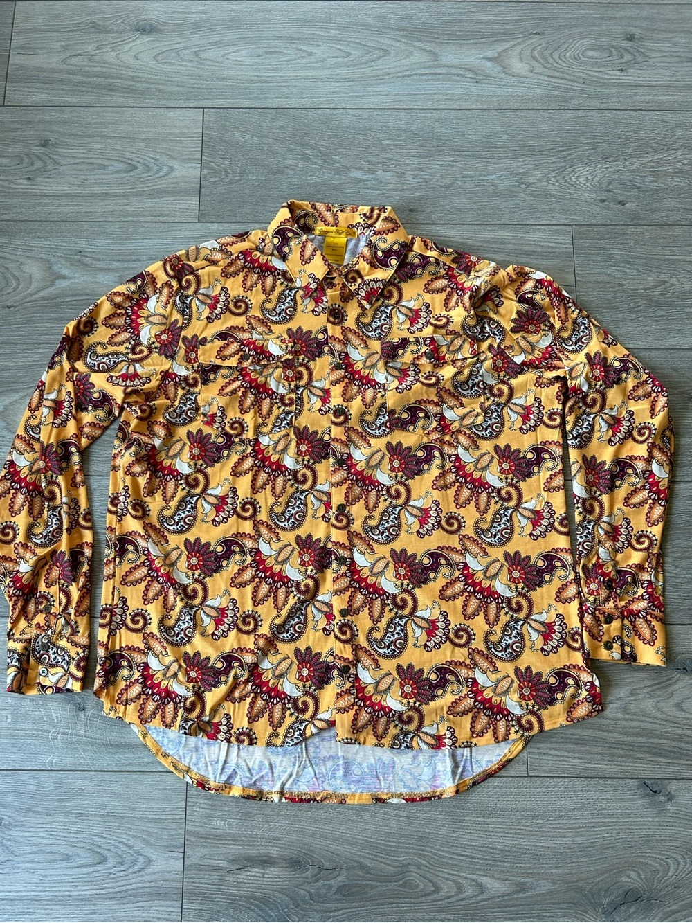 COWGIRL TUFF pullover stretch jersey button up top in Gold Paisley Size XXL New